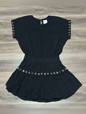 Misa Los Angeles Small Millie Mini Dress Black Gold Grommet Ruffle Cotton USA